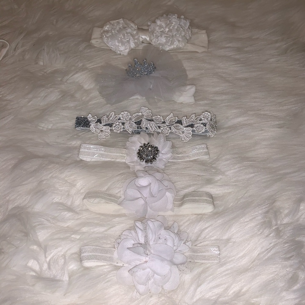 6 white baby girl headbands